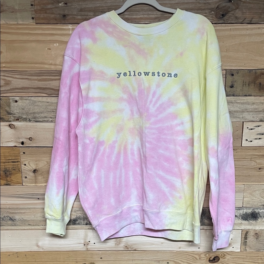 Outfitter Trading Co. size Large Tie-Dye Yellowstone Sweatshirt - Pink & Yellow